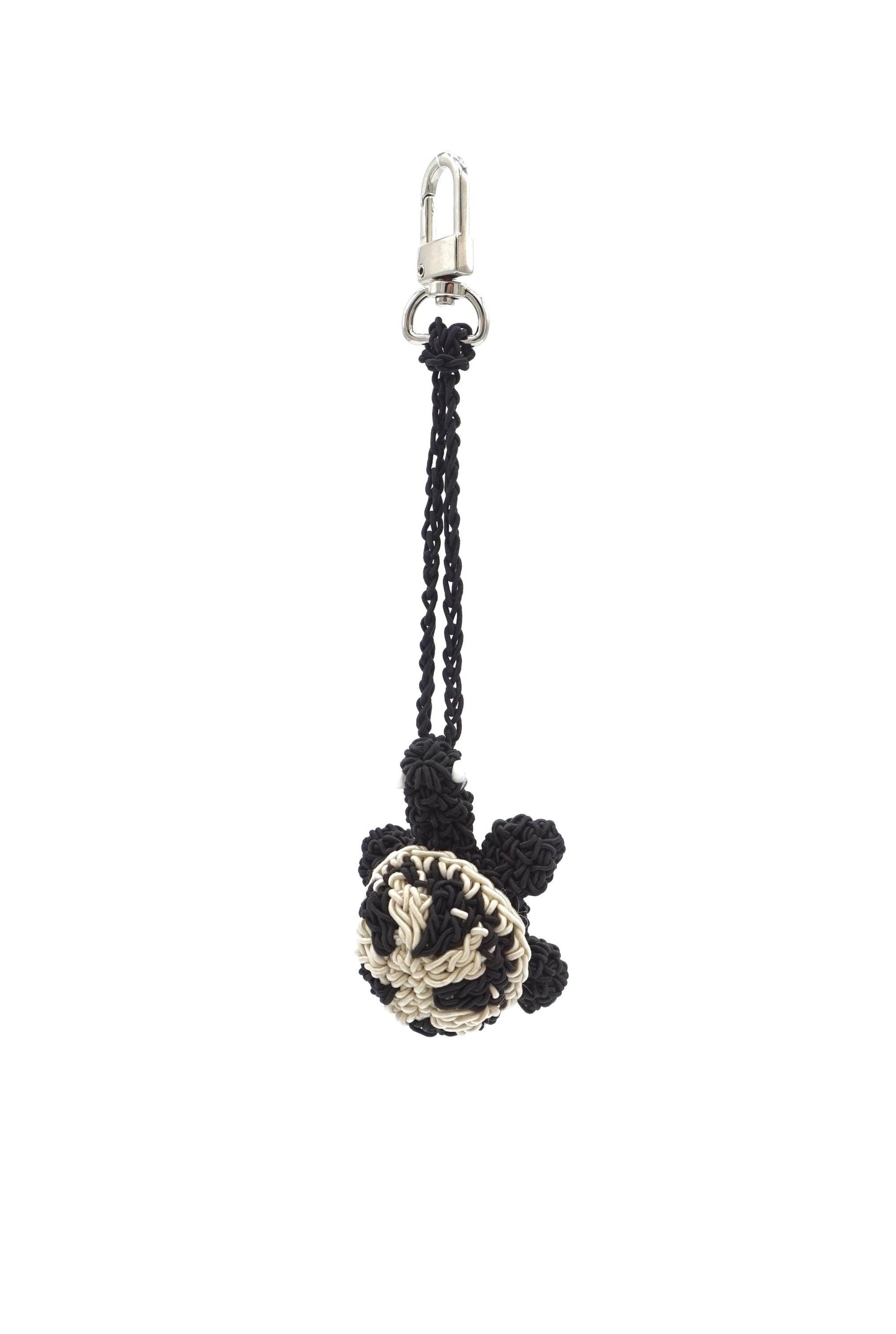 Hand-Crocheted Turtle Bag Charm – Black White Tortoise Keychain, Natural Paper Cord Accessory