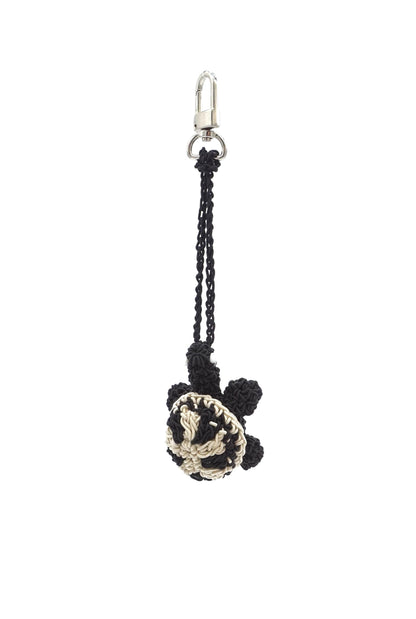 Hand-Crocheted Turtle Bag Charm – Black White Tortoise Keychain, Natural Paper Cord Accessory