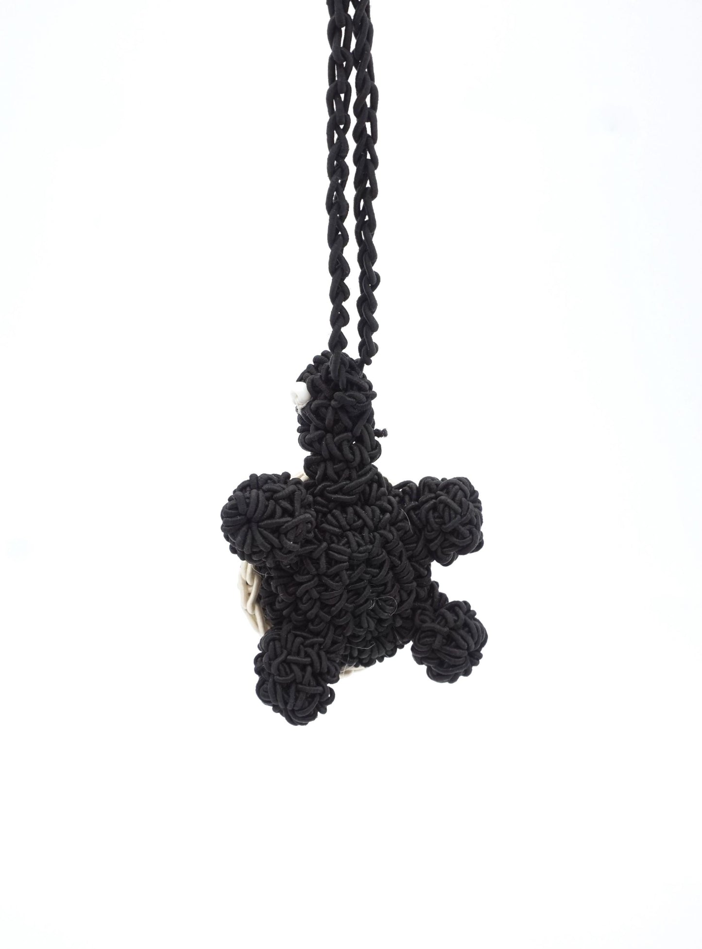 Hand-Crocheted Turtle Bag Charm – Black White Tortoise Keychain, Natural Paper Cord Accessory