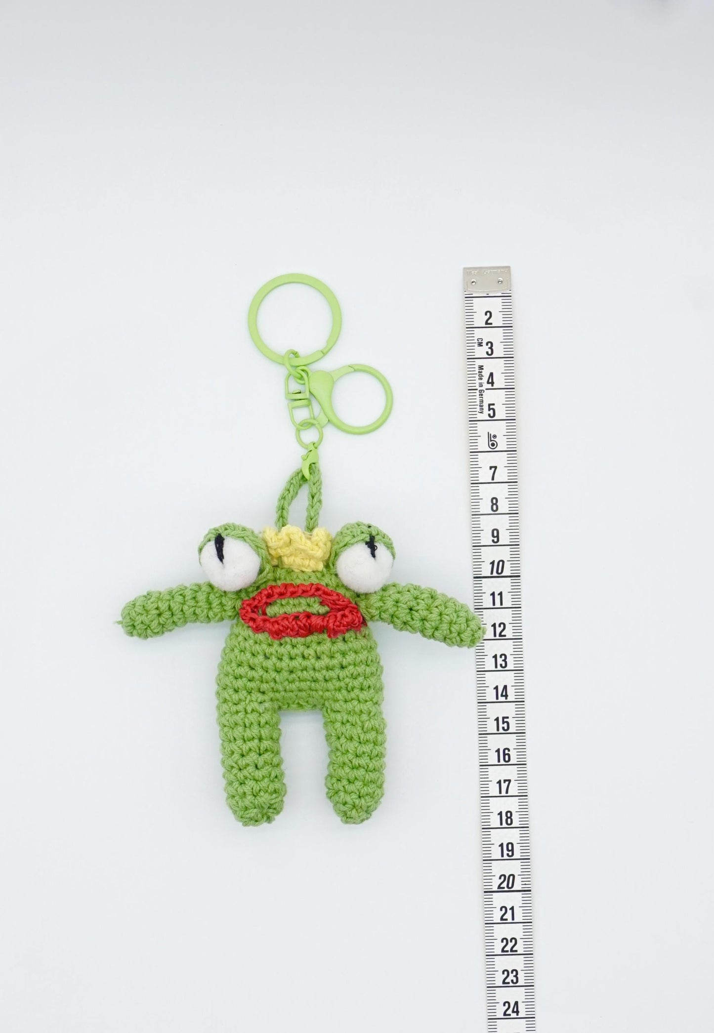 Hand Crocheted Frog Prince Keychain – Crown Frog Bag Charm, Straw Accessory