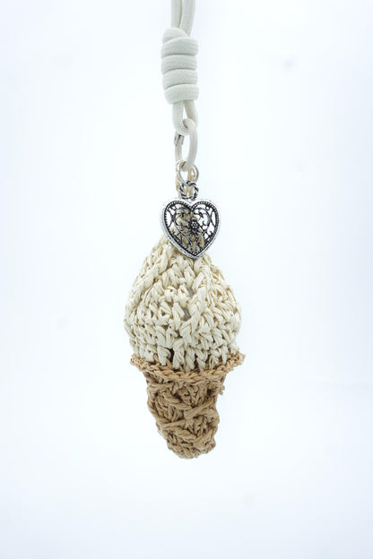Raffia Ice Cream Keychain: Heart Charm Woven Bag Pendant