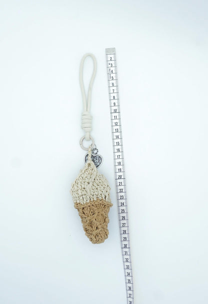 Raffia Ice Cream Keychain: Heart Charm Woven Bag Pendant