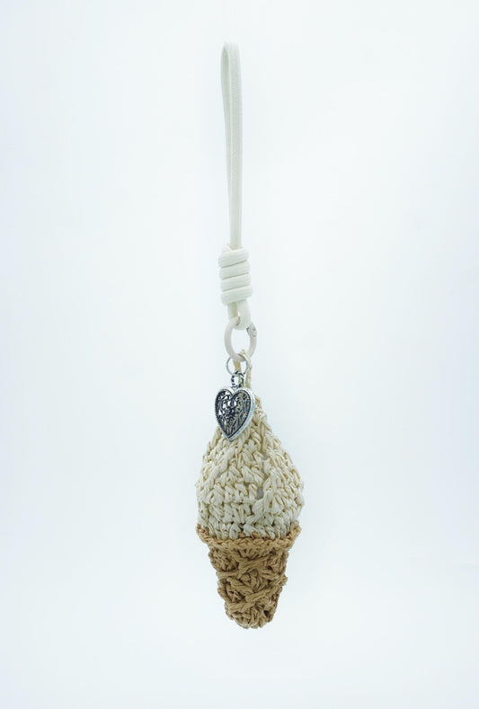 Raffia Ice Cream Keychain: Heart Charm Woven Bag Pendant