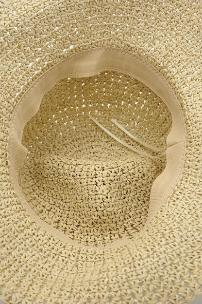 Crochet Raffia Bucket Hat – Palm Tree Patch, Multicolor Bow, Wide Brim Beach Sun Hat