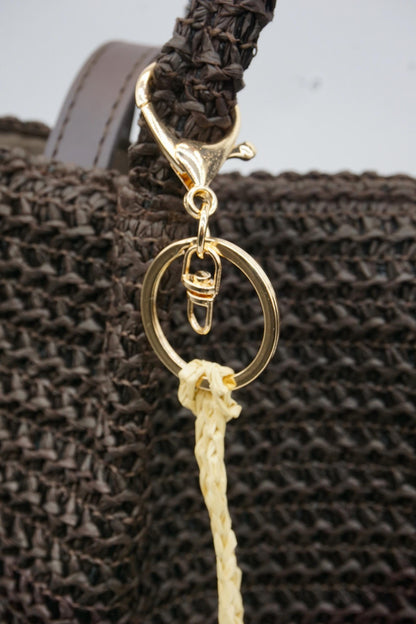 Handmade Raffia Dragonfly Bag Charm – Wooden Bead Insect Keychain, Boho Accessory