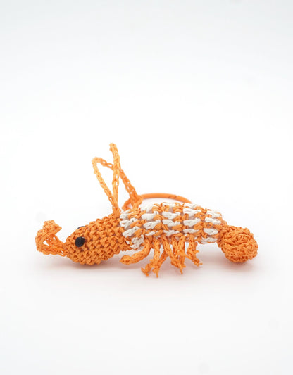 Raffia Shrimp Keychain: Orange Woven Coastal Bag Charm