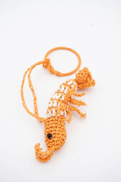 Raffia Shrimp Keychain: Orange Woven Coastal Bag Charm