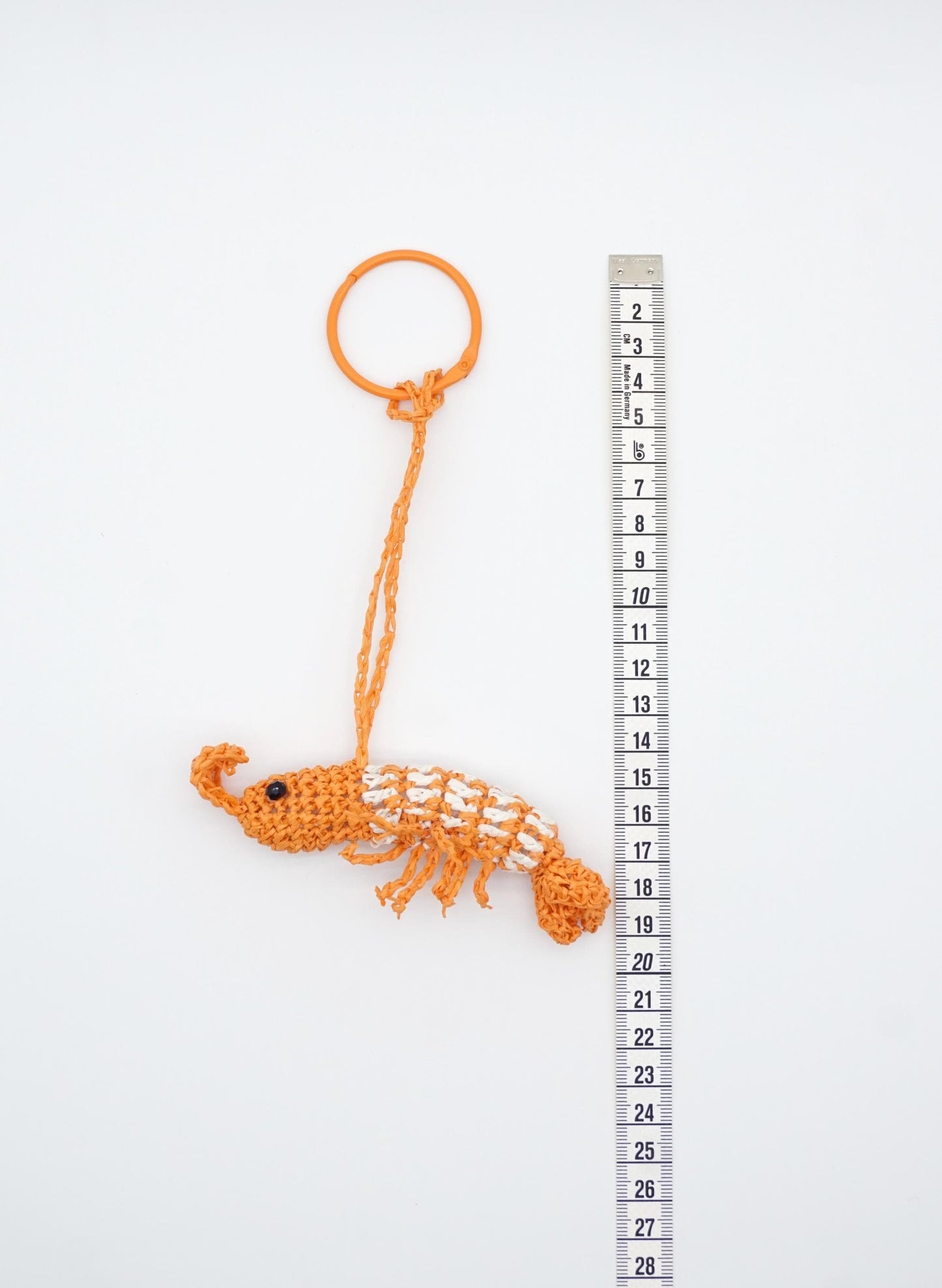Raffia Shrimp Keychain: Orange Woven Coastal Bag Charm