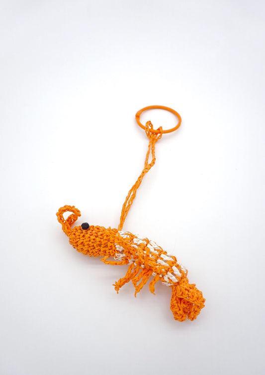 Raffia Shrimp Keychain: Orange Woven Coastal Bag Charm