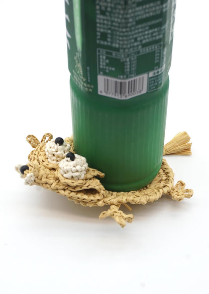 Raffia Squirrel Coaster Handwoven Animal Drink Mat Boho Table Decor