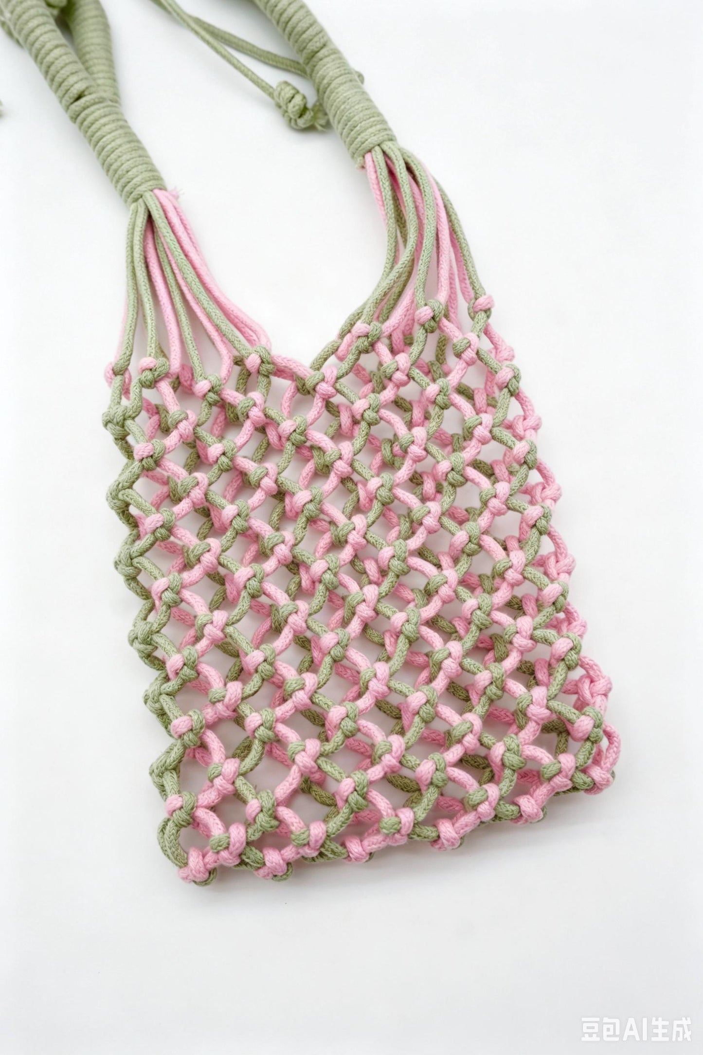 Two-Tone Sage Pink Macrame Phone Sling: Boho Crossbody Water Bottle Holder