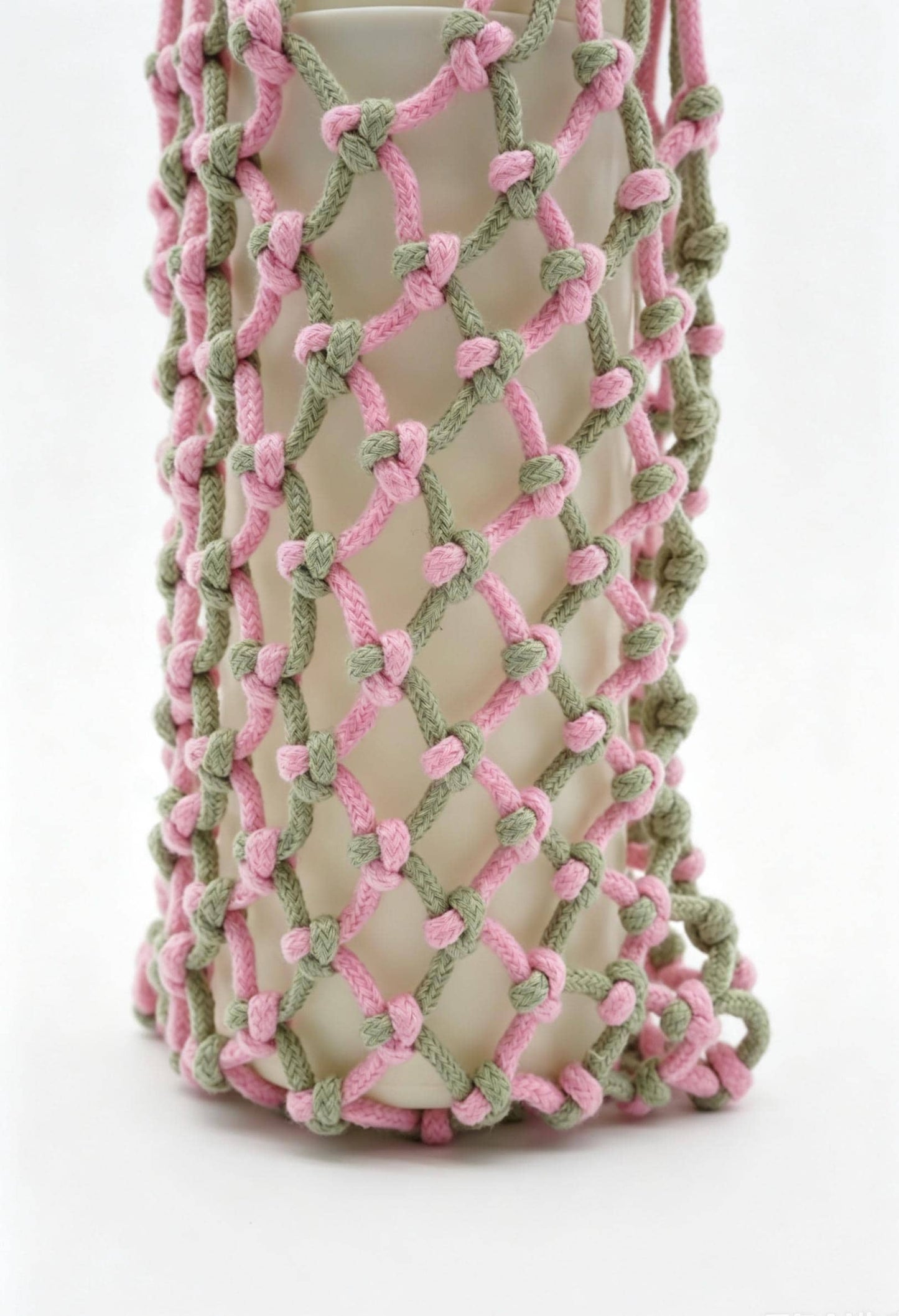 Two-Tone Sage Pink Macrame Phone Sling: Boho Crossbody Water Bottle Holder