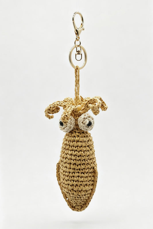 Crochet Raffia  Squid Charm – Crochet Mini Cephalopod Keychain, Coastal Ocean Accessory