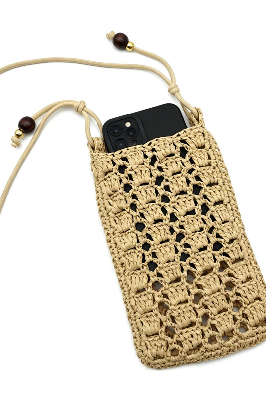 Crochet Raffia Cell Phone Crossbody Fits Max Ultra Woven Travel