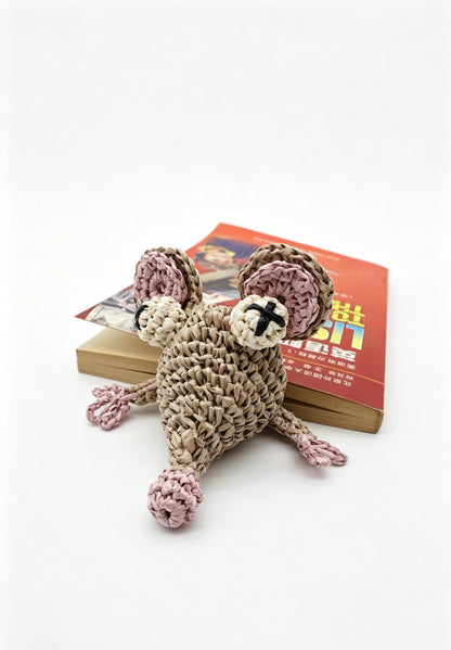 Crochet Raffia Mouse Bookmark: Handmade Woven Animal Page Marker