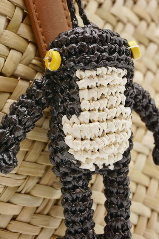 Crochet Raffia Frog Keychain: Two-Tone Woven Bag Charm