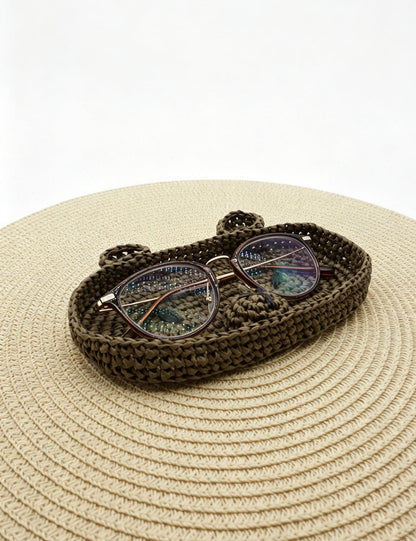 Crochet Raffia  Cat Face Tray – Woven Eyeglass Holder, Kitten Sunglasses Dish