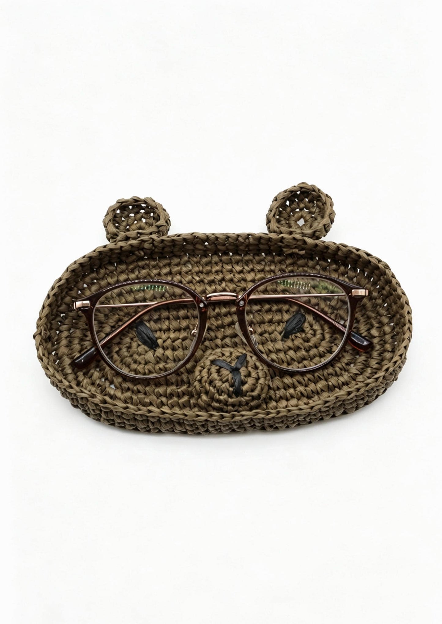 Crochet Raffia  Cat Face Tray – Woven Eyeglass Holder, Kitten Sunglasses Dish