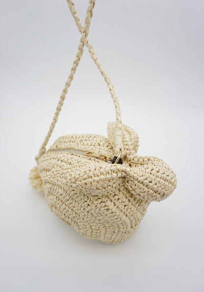 Handmade Raffia Bunny Bag – Woven Rabbit Straw Purse with Pom Pom Tail