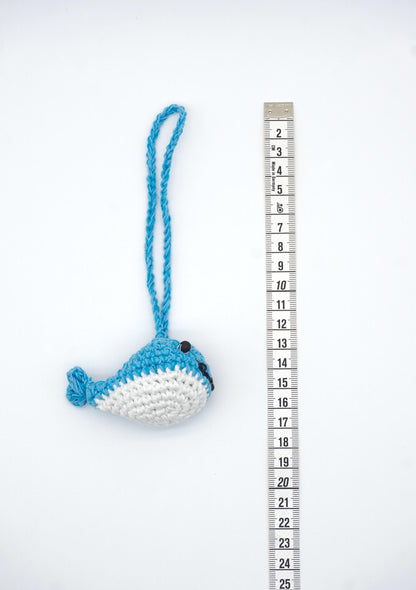 Crocheted Woven Whale Keychain – Custom Name Tassel Bag Charm – Ocean Themed Accessory