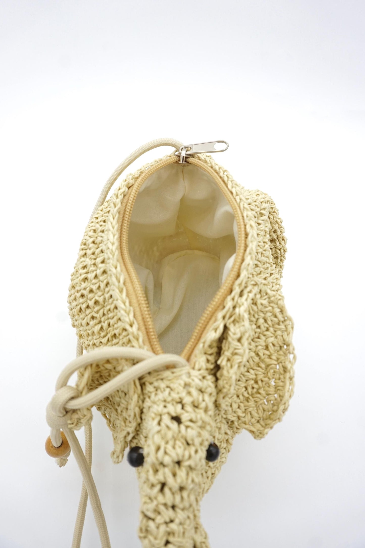 Crochet Raffia Elephant Bag – Crocheted Woven Straw Mini Shoulder Purse – Boho Summer Accessory