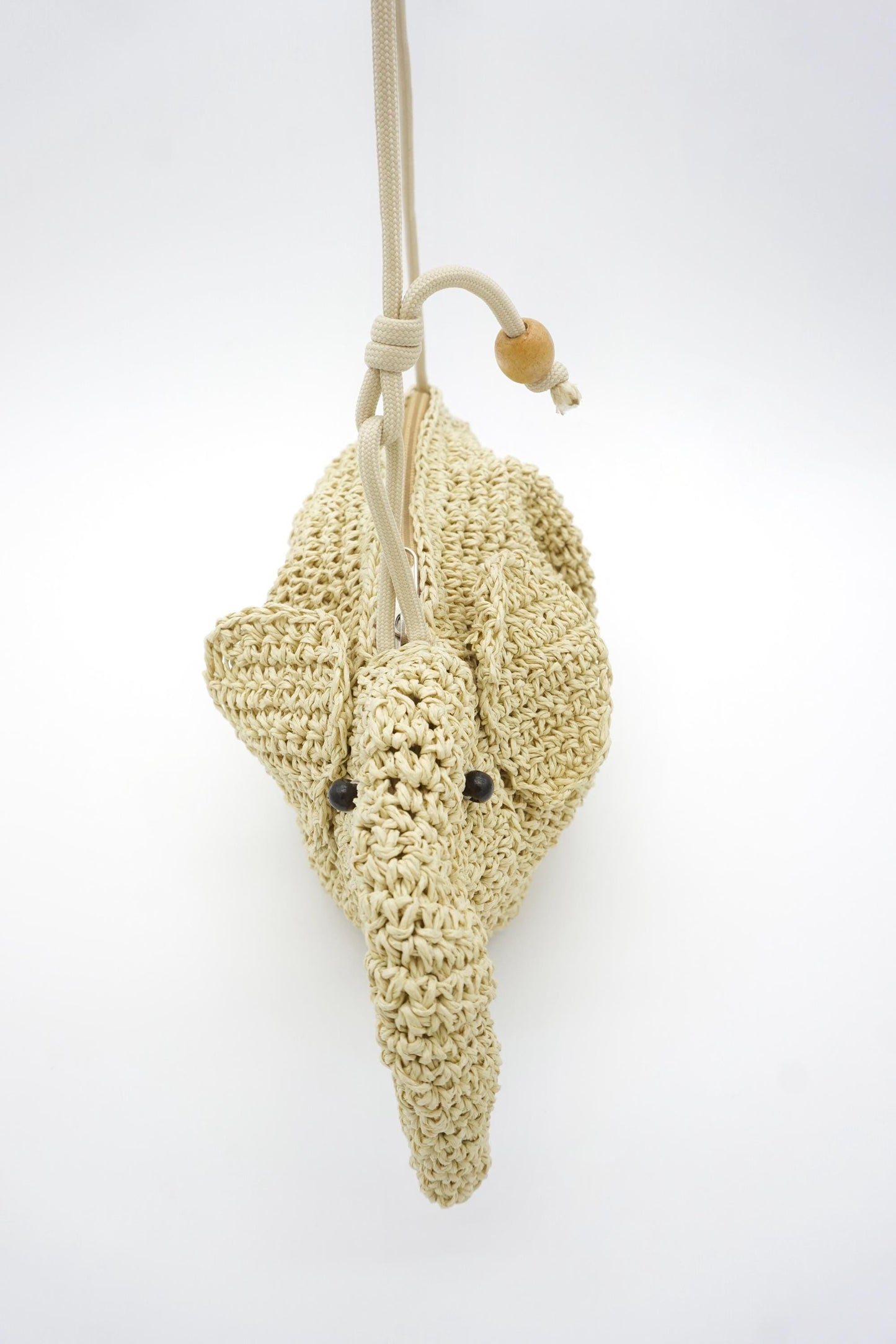 Crochet Raffia Elephant Bag – Crocheted Woven Straw Mini Shoulder Purse – Boho Summer Accessory