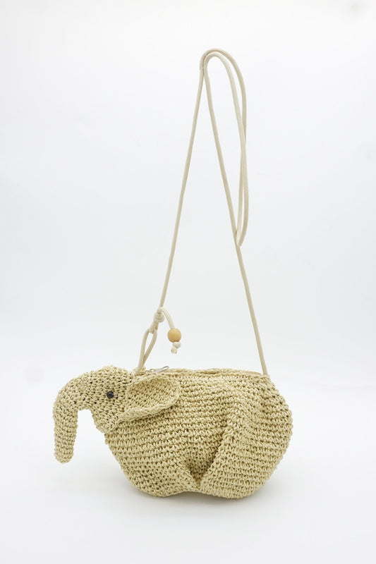 Crochet Raffia Elephant Bag – Crocheted Woven Straw Mini Shoulder Purse – Boho Summer Accessory