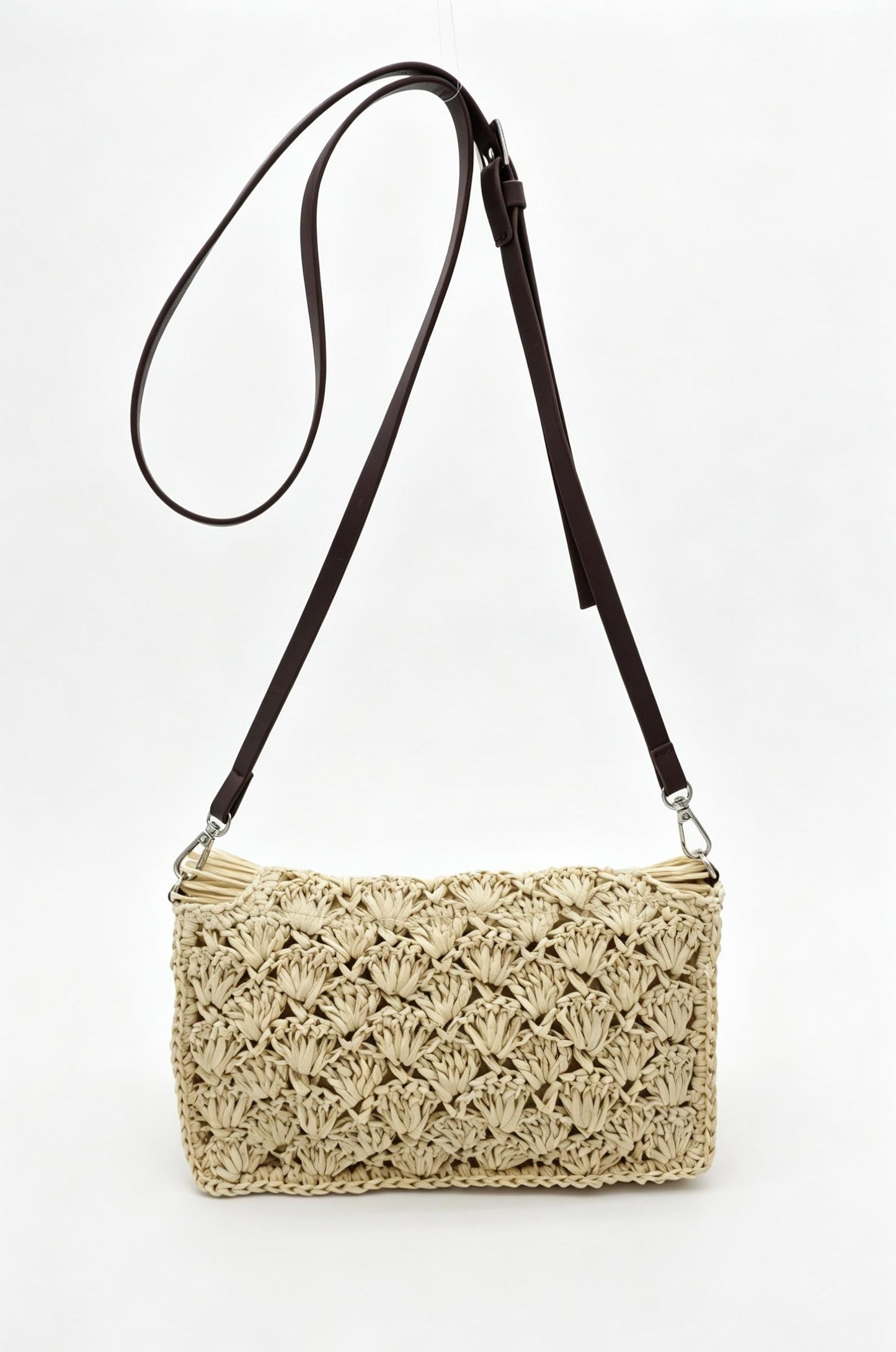 Fringe Straw Crossbody Clutch – Textured Woven Flap Purse – 3 Color Boho Shoulder Handbag