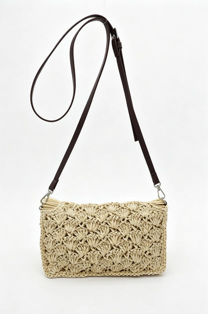 Fringe Straw Crossbody Clutch – Textured Woven Flap Purse – 3 Color Boho Shoulder Handbag