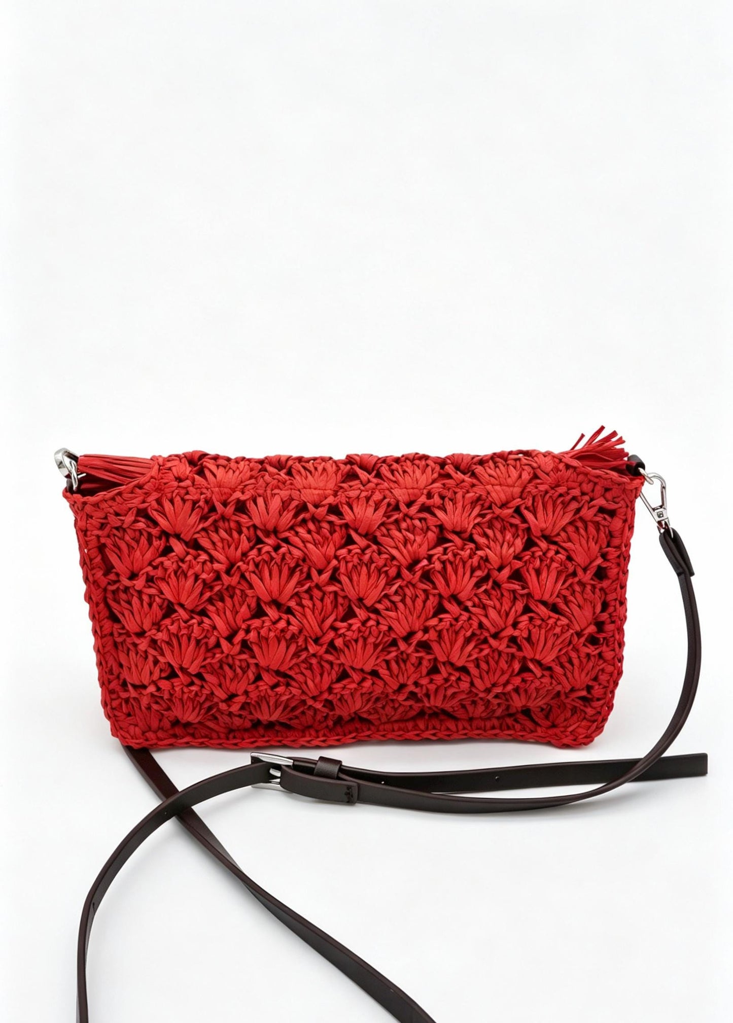 Fringe Straw Crossbody Clutch – Textured Woven Flap Purse – 3 Color Boho Shoulder Handbag