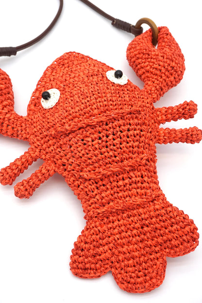 Hand-Crocheted Crab Straw Crossbody Bag – Woven Ocean Animal Purse with Faux Leather Strap