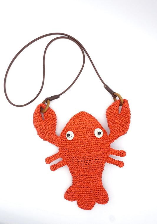Hand-Crocheted Crab Straw Crossbody Bag - Pink