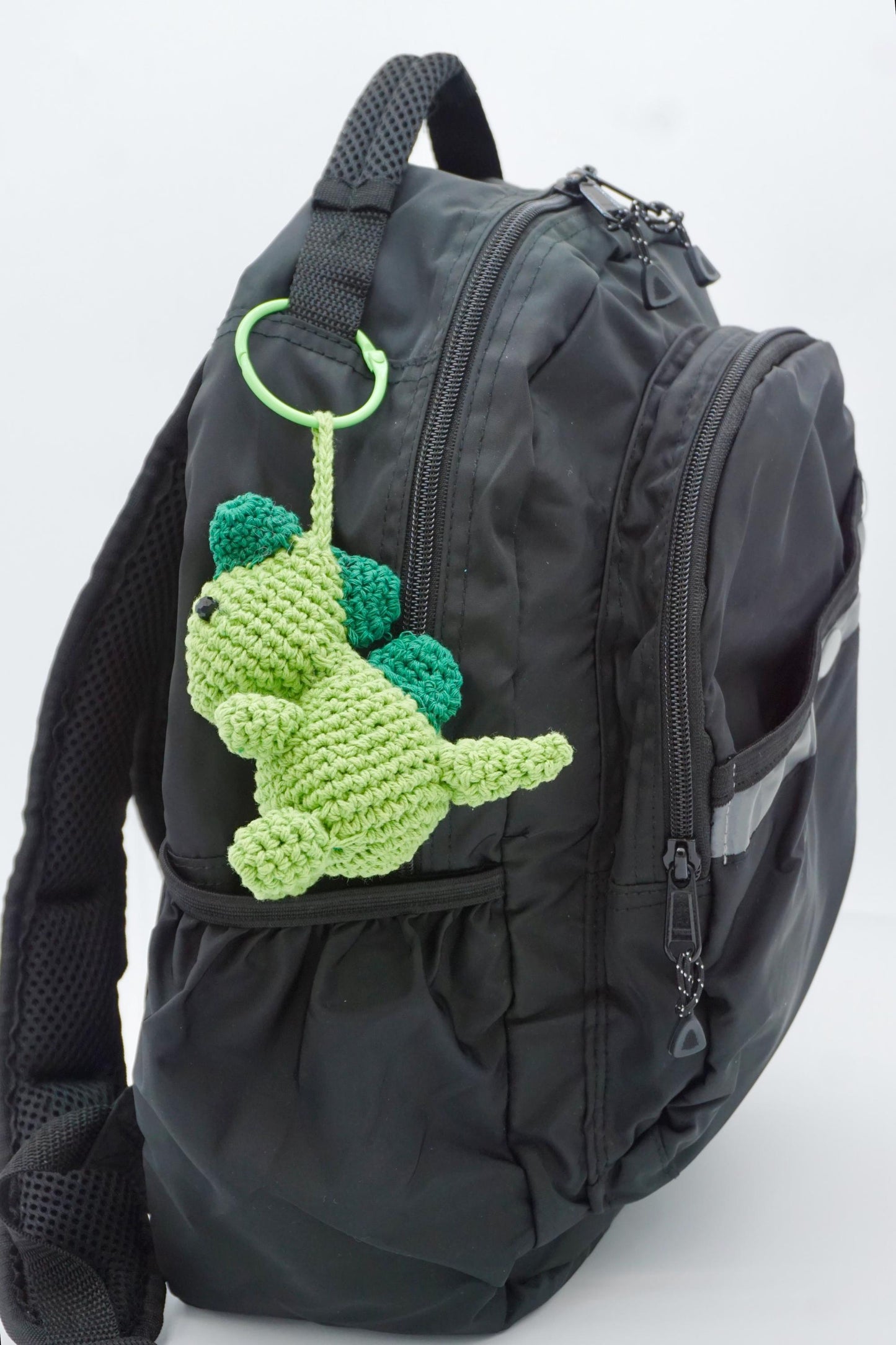 Hand Crocheted Dinosaur Keychain – Amigurumi Cotton Bag Charm – Kawaii Backpack Accessory