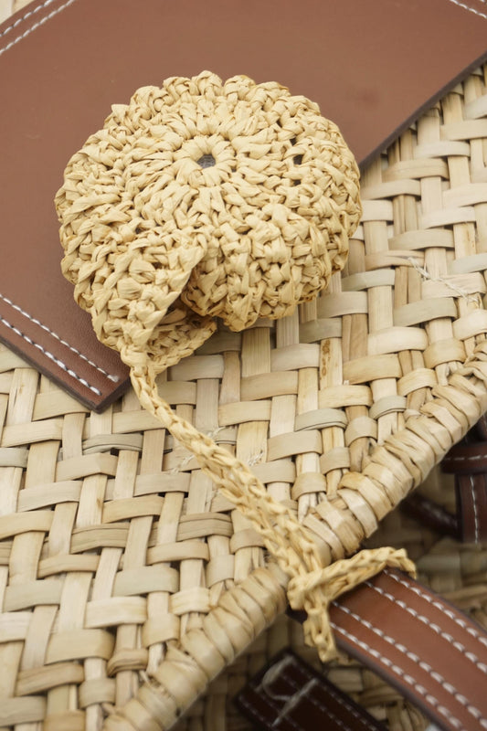 Crochet Raffia Pumpkin Bag Charm – Woven Straw Keychain, Boho Fall Accessory