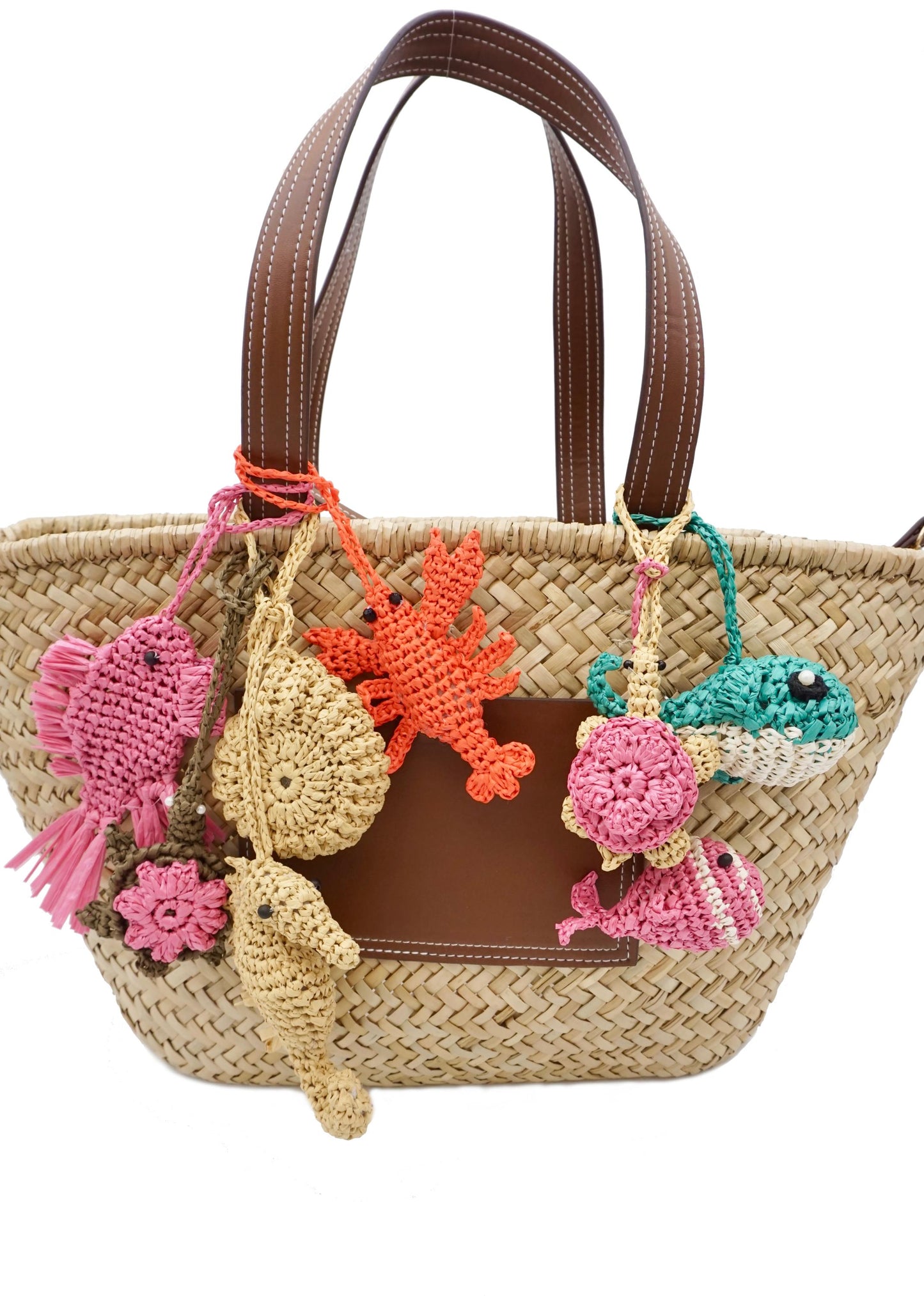 Crochet Raffia Pumpkin Bag Charm – Woven Straw Keychain, Boho Fall Accessory