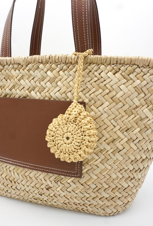 Crochet Raffia Pumpkin Bag Charm - Woven Straw Keychain