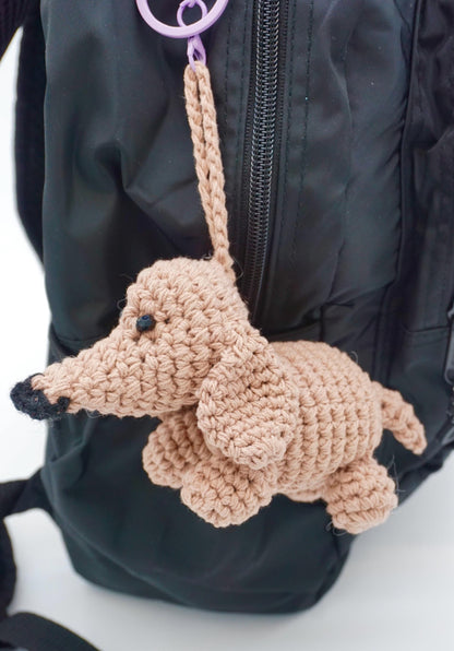 Dachshund Keychain – Sausage Dog Amigurumi Bag Charm – Cotton Yarn Puppy Pendant