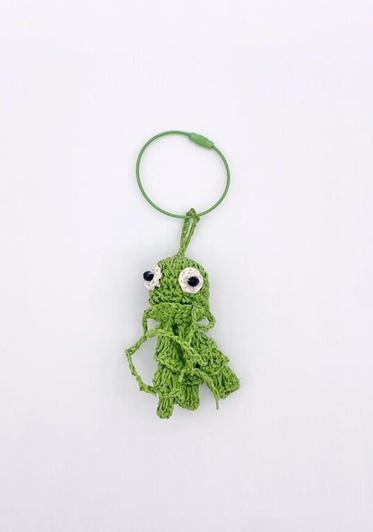 Handmade Raffia Octopus Charm – Mini Crochet Squid Keychain, Boho Bag Accessory