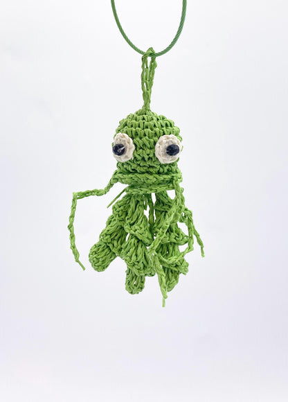 Handmade Raffia Octopus Charm – Mini Crochet Squid Keychain, Boho Bag Accessory
