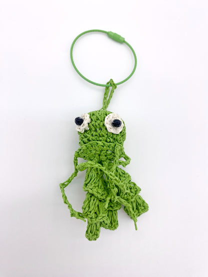 Handmade Raffia Octopus Charm – Mini Crochet Squid Keychain, Boho Bag Accessory