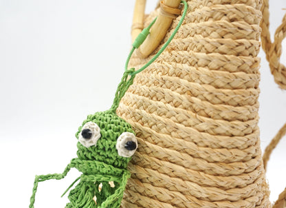 Handmade Raffia Octopus Charm – Mini Crochet Squid Keychain, Boho Bag Accessory