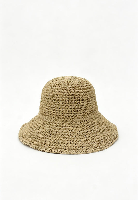 Hand Crochet Raffia Bucket Hat – Wide Brim Boho Summer Sun Protection