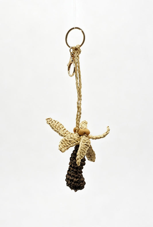Handmade Raffia Dragonfly Bag Charm - Wooden Bead Insect Keychain