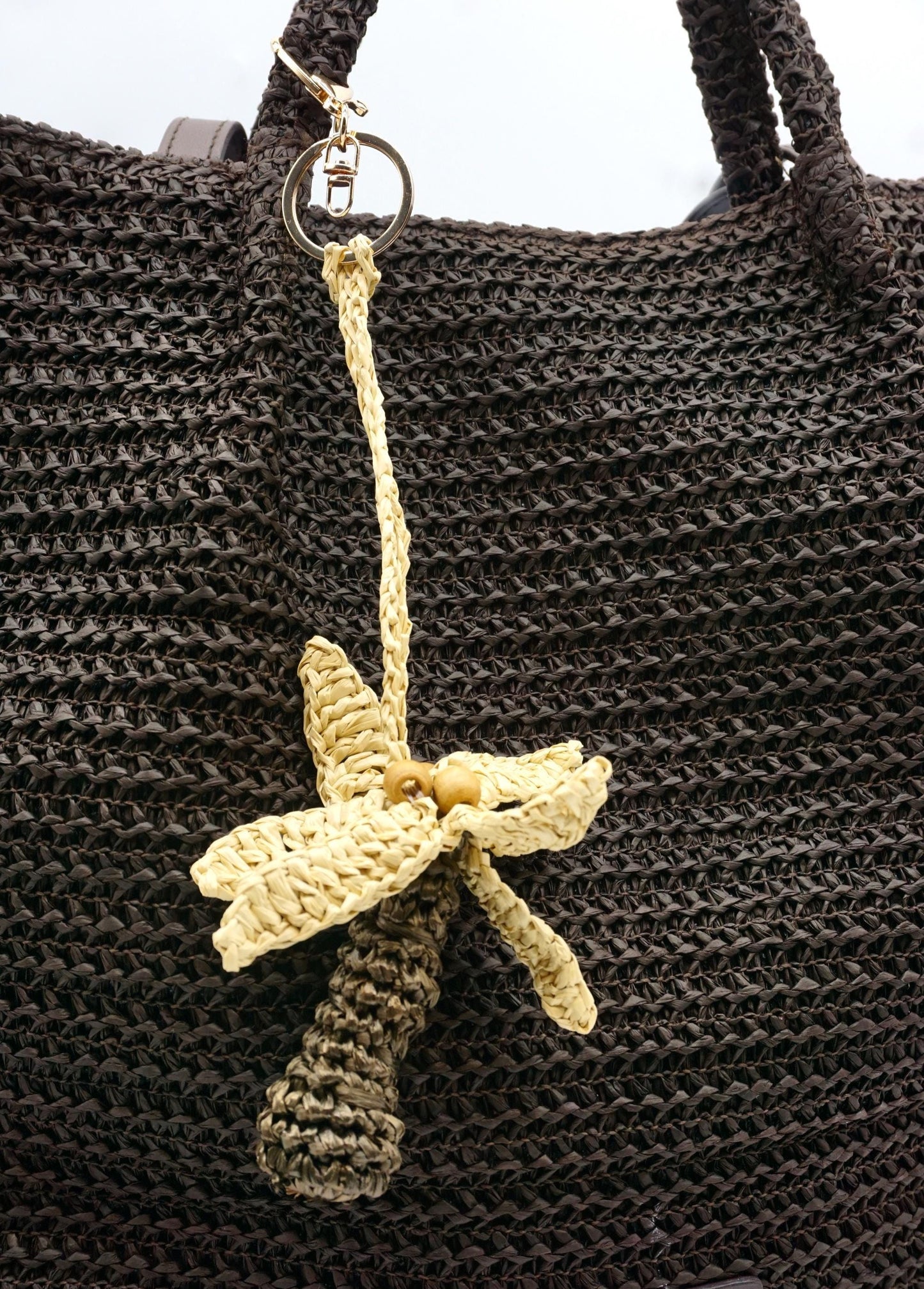 Handmade Raffia Dragonfly Bag Charm – Wooden Bead Insect Keychain, Boho Accessory
