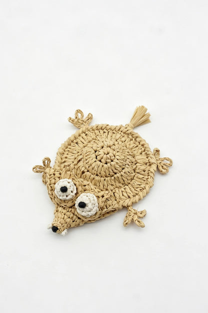 Raffia Squirrel Coaster Handwoven Animal Drink Mat Boho Table Decor