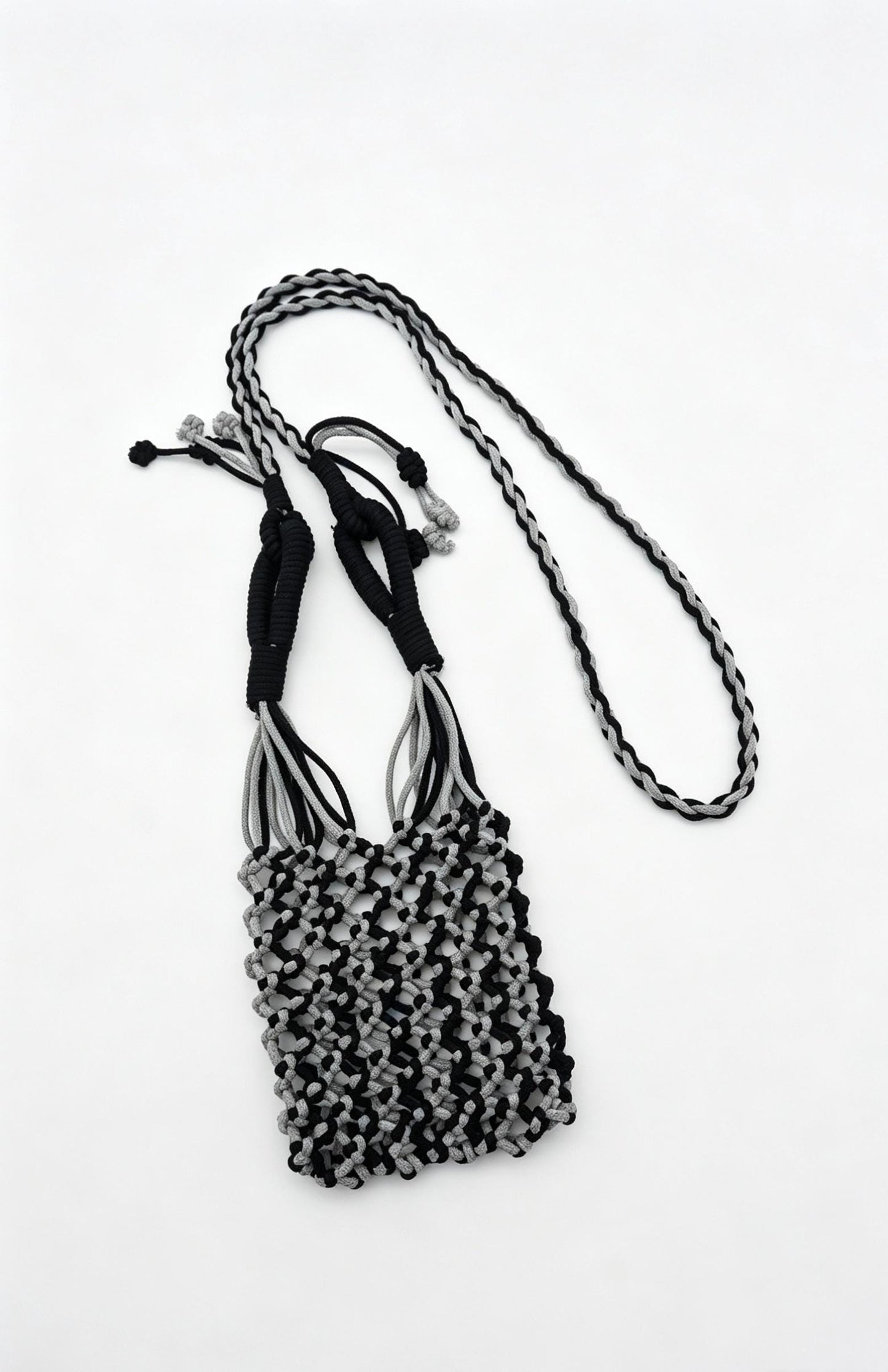 Two-Tone Sage Pink Macrame Phone Sling: Boho Crossbody Water Bottle Holder