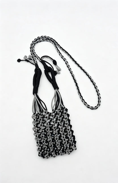Two-Tone Sage Pink Macrame Phone Sling: Boho Crossbody Water Bottle Holder