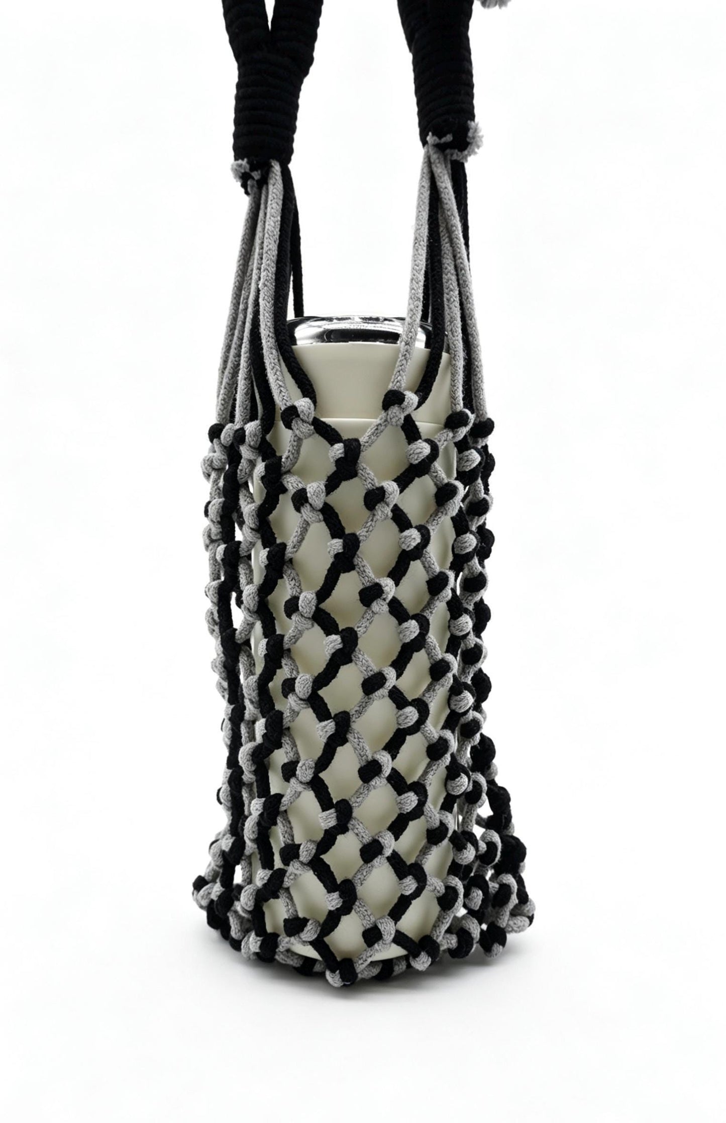 Two-Tone Sage Pink Macrame Phone Sling: Boho Crossbody Water Bottle Holder