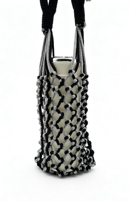 Two-Tone Sage Pink Macrame Phone Sling: Boho Crossbody Water Bottle Holder