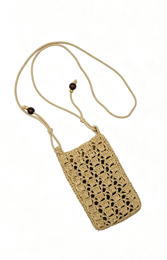Crochet Raffia Cell Phone Crossbody Fits Max Ultra Woven Travel Passport Sunglass Case Holder